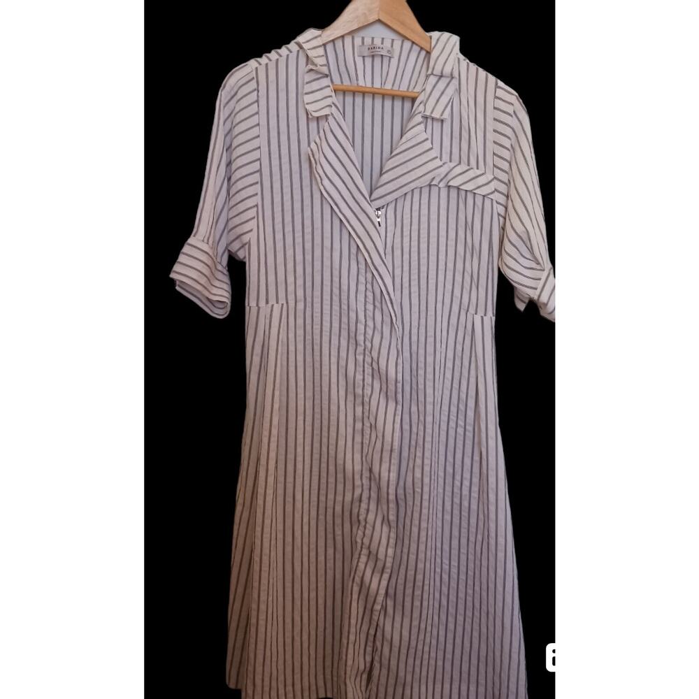 DABIDA Korea white&black striped midi dress lagenlook modest shift dress Small